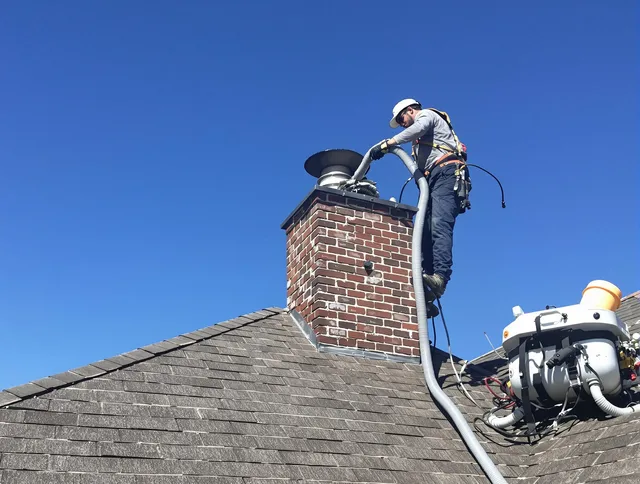 Dedicated Huntersville Chimney Sweep team member cleaning a chimney in Huntersville, NC