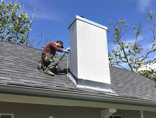 Huntersville Chimney Sweep team member finishing chimney construction in Huntersville, NC