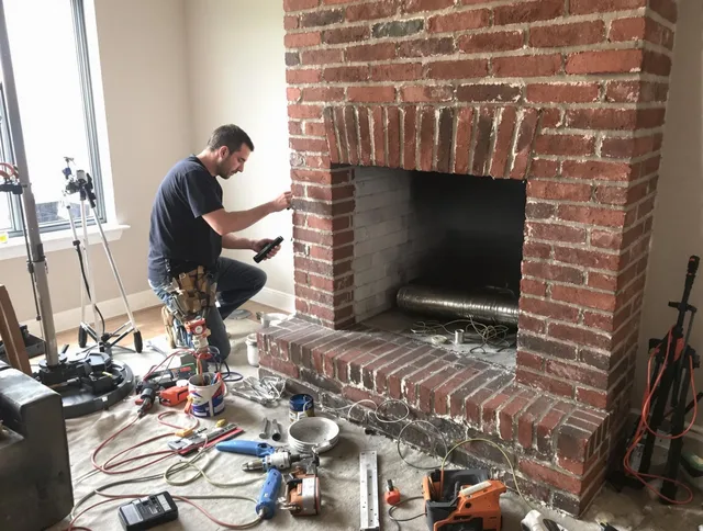 Huntersville Chimney Sweep specialist finalizing chimney liner service in Huntersville, NC
