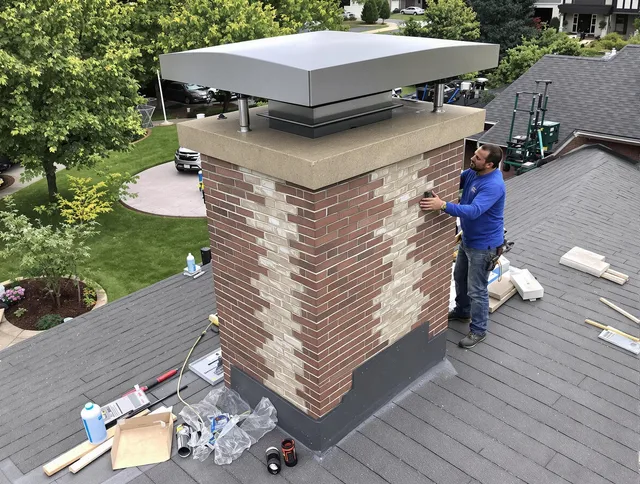 Huntersville Chimney Sweep team working on a custom chimney remodel in Huntersville, NC
