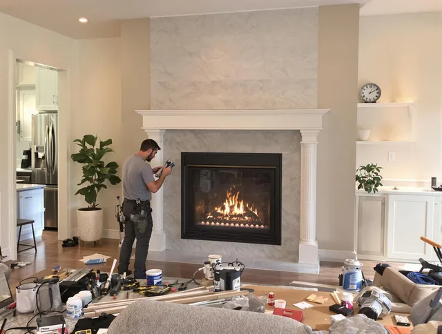 Newly installed fireplace by Huntersville Chimney Sweep in Huntersville, NC